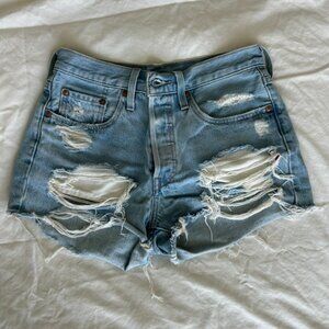 LEVIS 501 Distressed Denim Shorts, Light Wash, Size 26